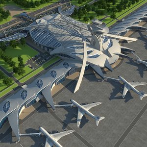 3d model futuristic airport