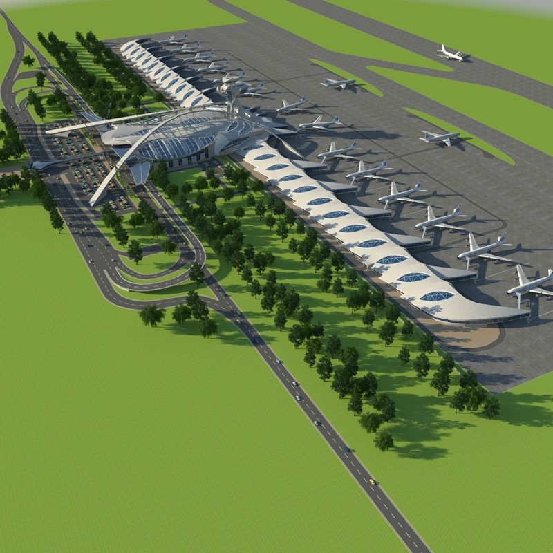 3d model futuristic airport