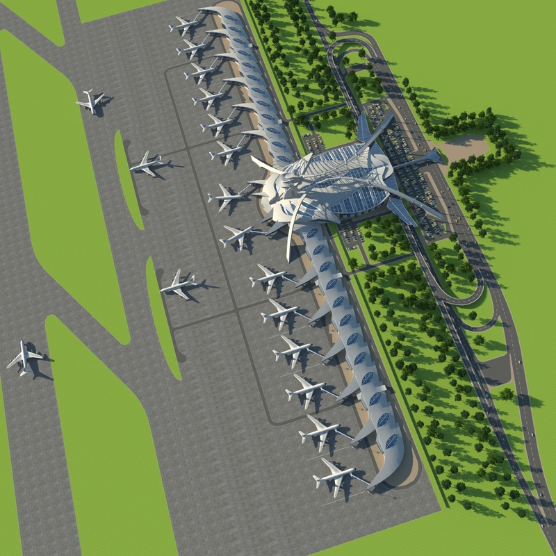 3d model futuristic airport