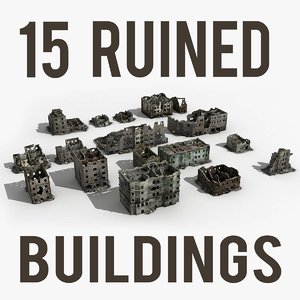 3d ruined building damaged collections model