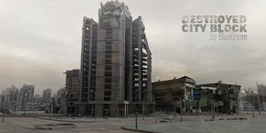 3d destroyed city block model