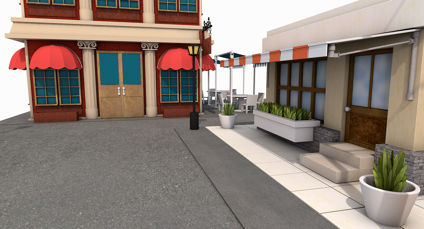 cartoon street environment 3d model