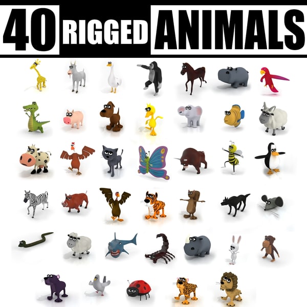 3ds max cartoon 40 animals rig