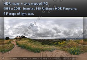 PATH ON TOP OF SPRING HILLS ON A CLOUDY DAY , 360 PANORAMA #087