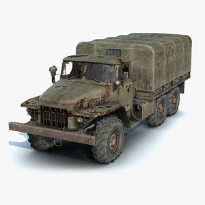 low-poly rusty flatbed truck obj