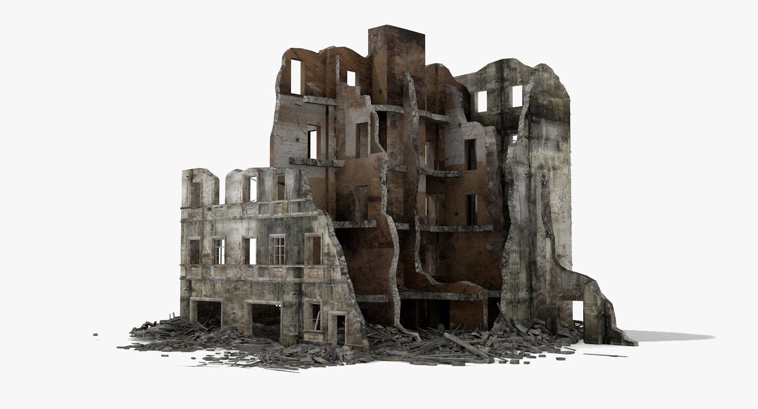 destroyed ruined building war 2 3d model