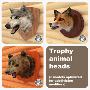 3d model trophy animal heads