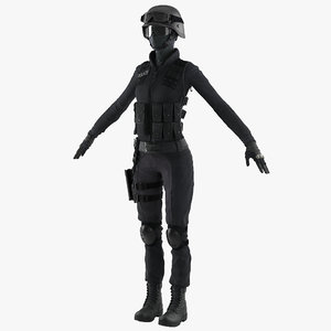 3d swat woman uniform modeled model