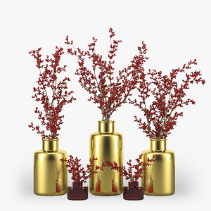 3d berries vase branch model