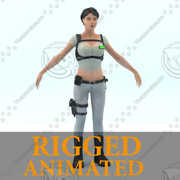 female soldier rigged character 3d model