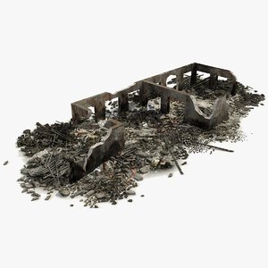 3d model of destroyed ruined building rubble