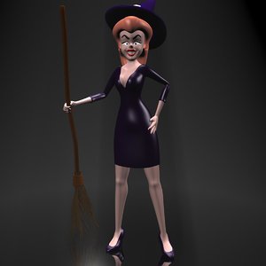 3d cute cartoon witch rigged character model