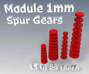 spur gear set teeth 3d 3ds