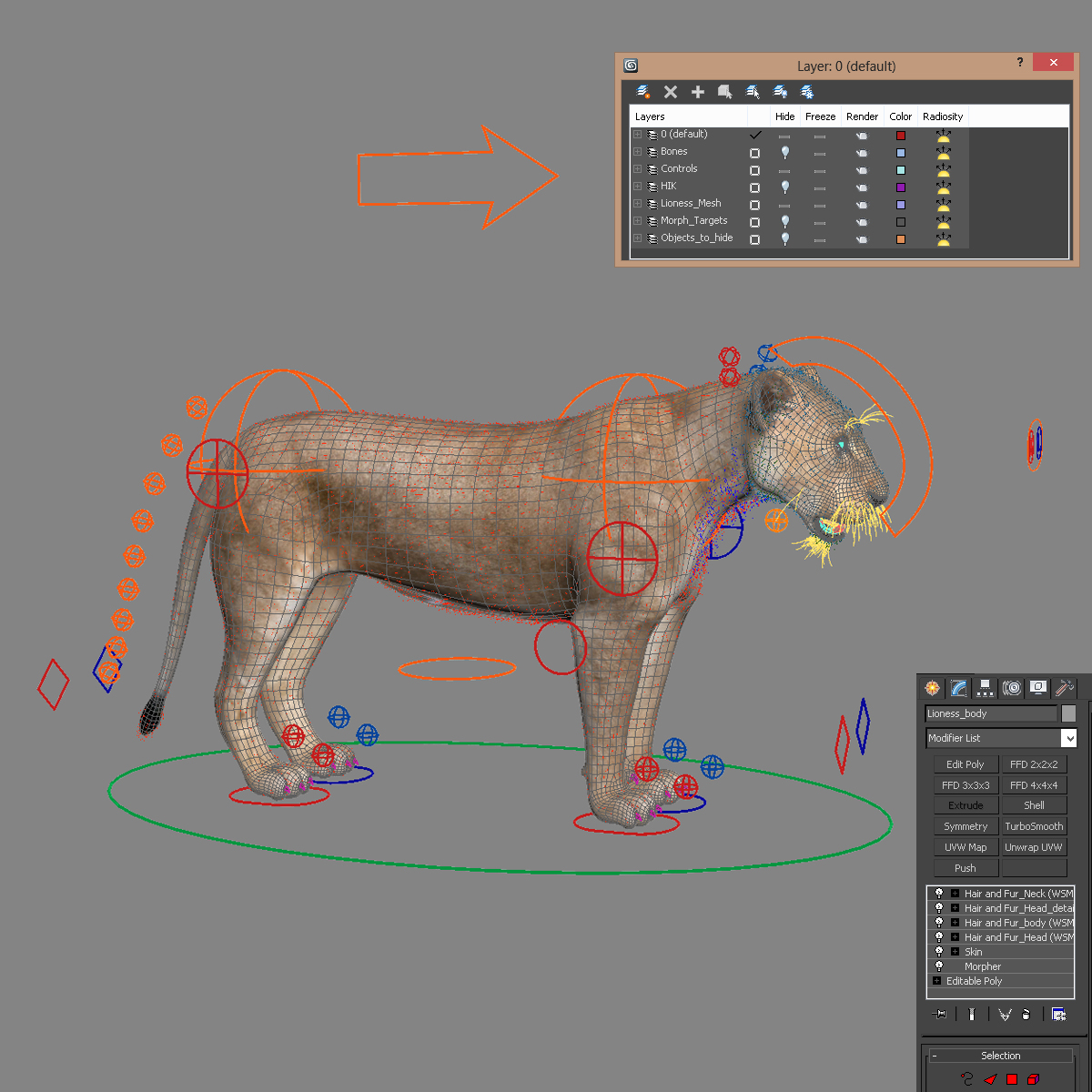 3d lioness fur rigged lion model