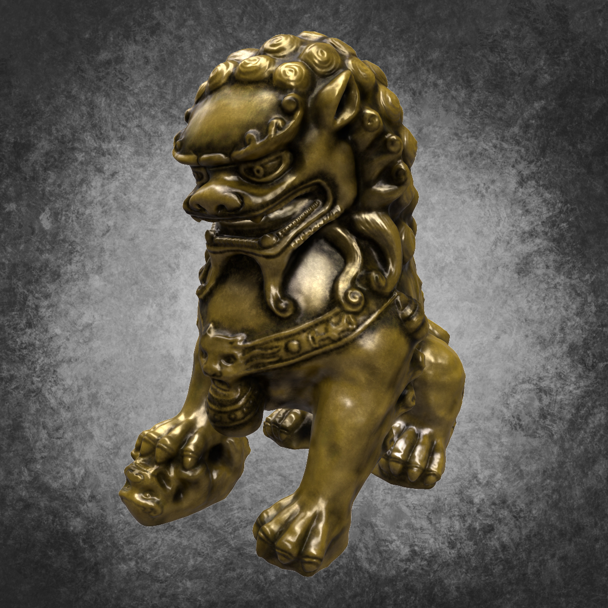 中国狮子雕像 - 5材料3d模型