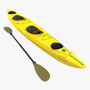 3d model kayak 2 yellow paddle