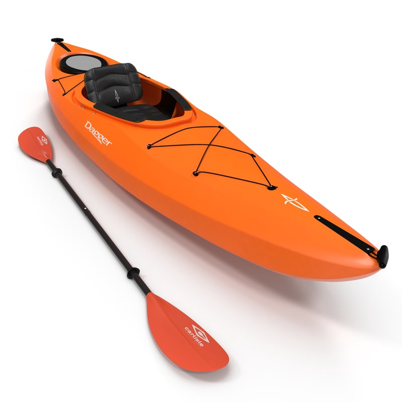 3d kayak orange paddle model