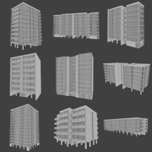 modernist apartment buildings interiors 3d obj