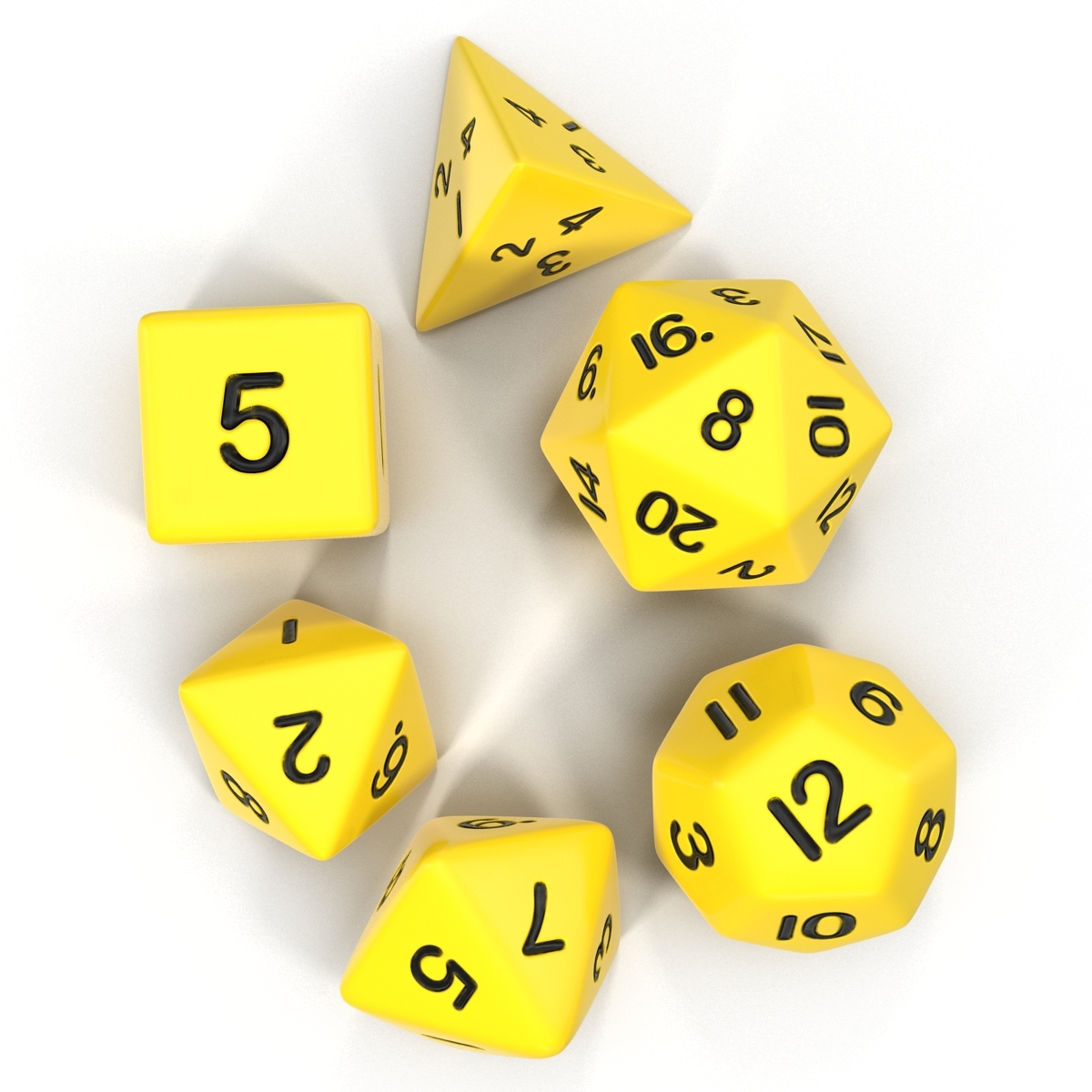 3d model polyhedral dice set yellow