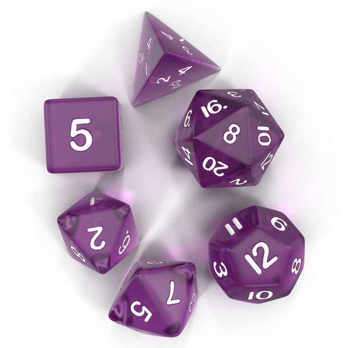 polyhedral dice set violet 3d model