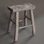 square vintage wood stool 3d model