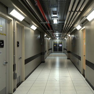 3d model photorealistic industrial hallway