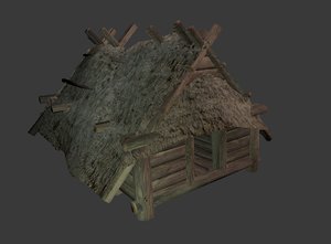 enterable wooden hut 3d blend