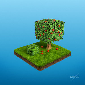 3d cube garden tree bush