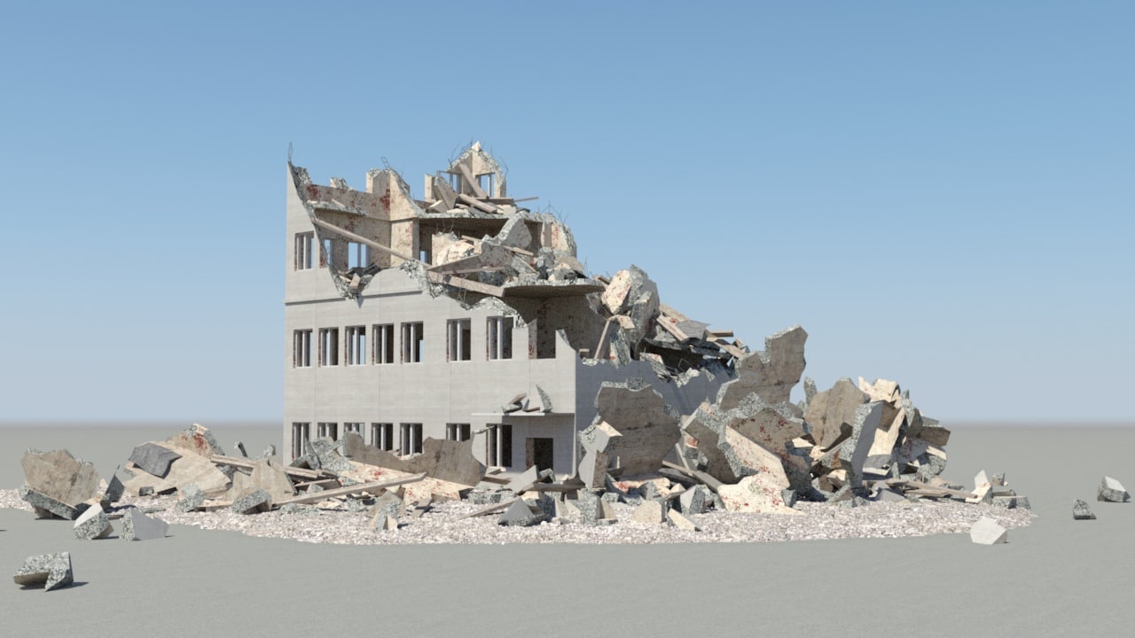 destroyed building diorama
