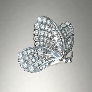 silver butterfly brooch diamond cuts 3d ma