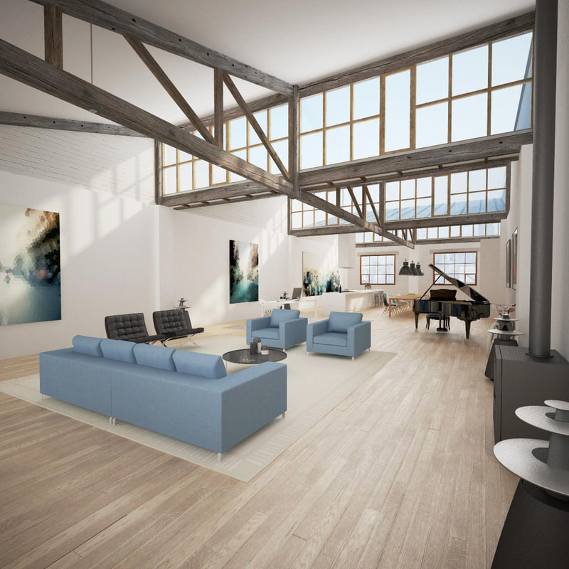 loft style living room 3d max