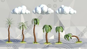 3d palms grass clouds model