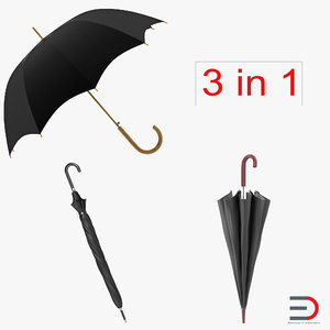 3d umbrellas set open model