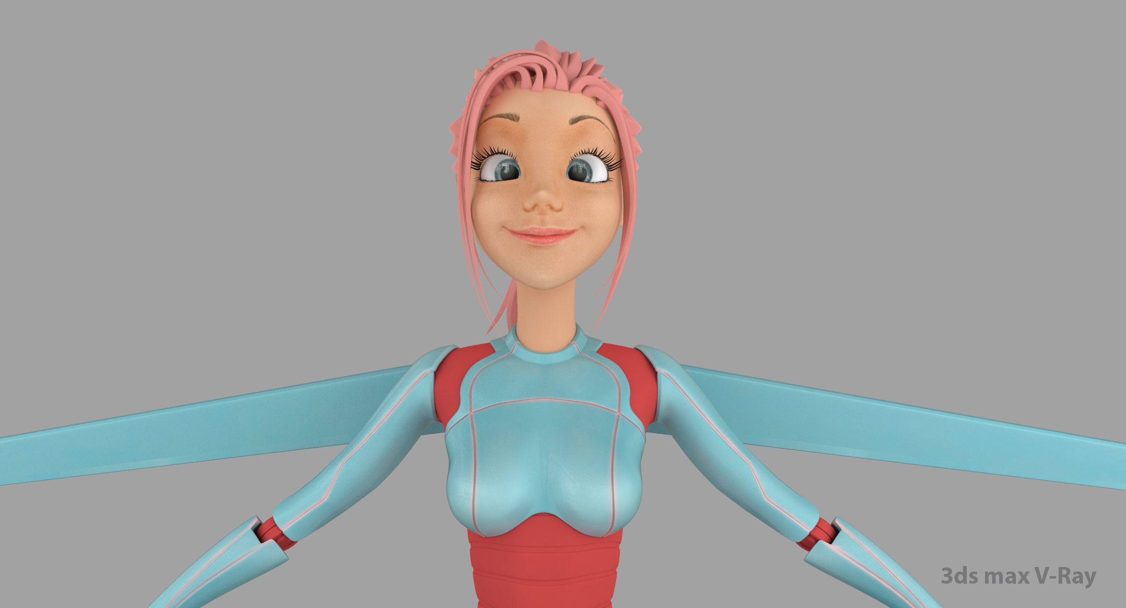 卡通机器人女孩11(蓝色和三文鱼)3d模型