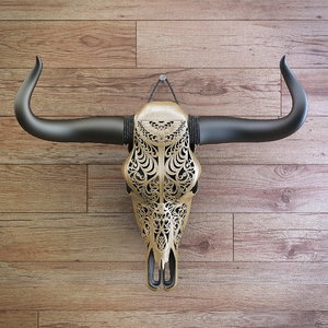 3d skull cow carved