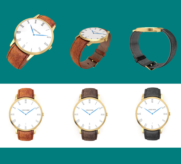 3d model golden wrist watch leather