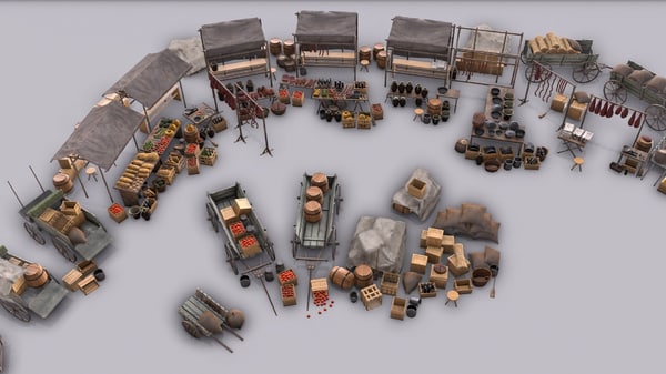 Stalls Crates Barrels 3d Model