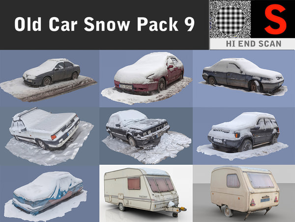 3d model old car snow pack
