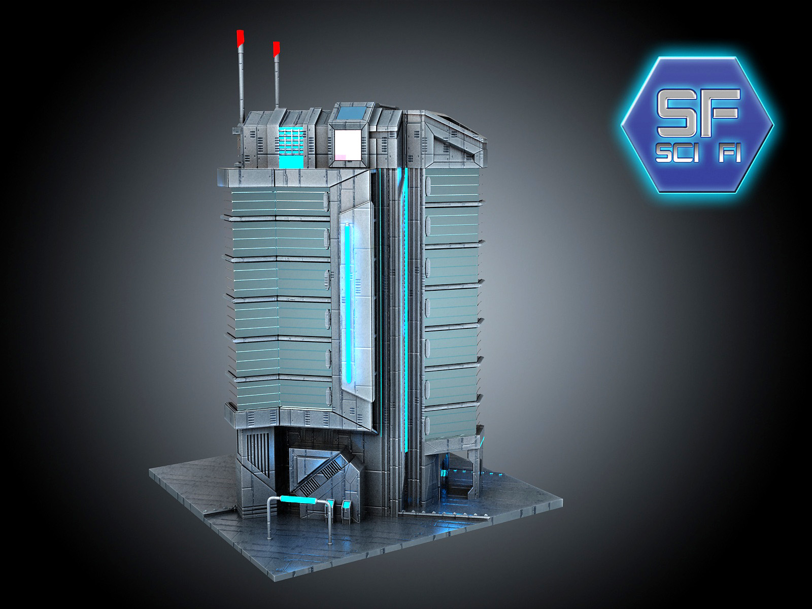 Cyberpunk building 3d model фото 39