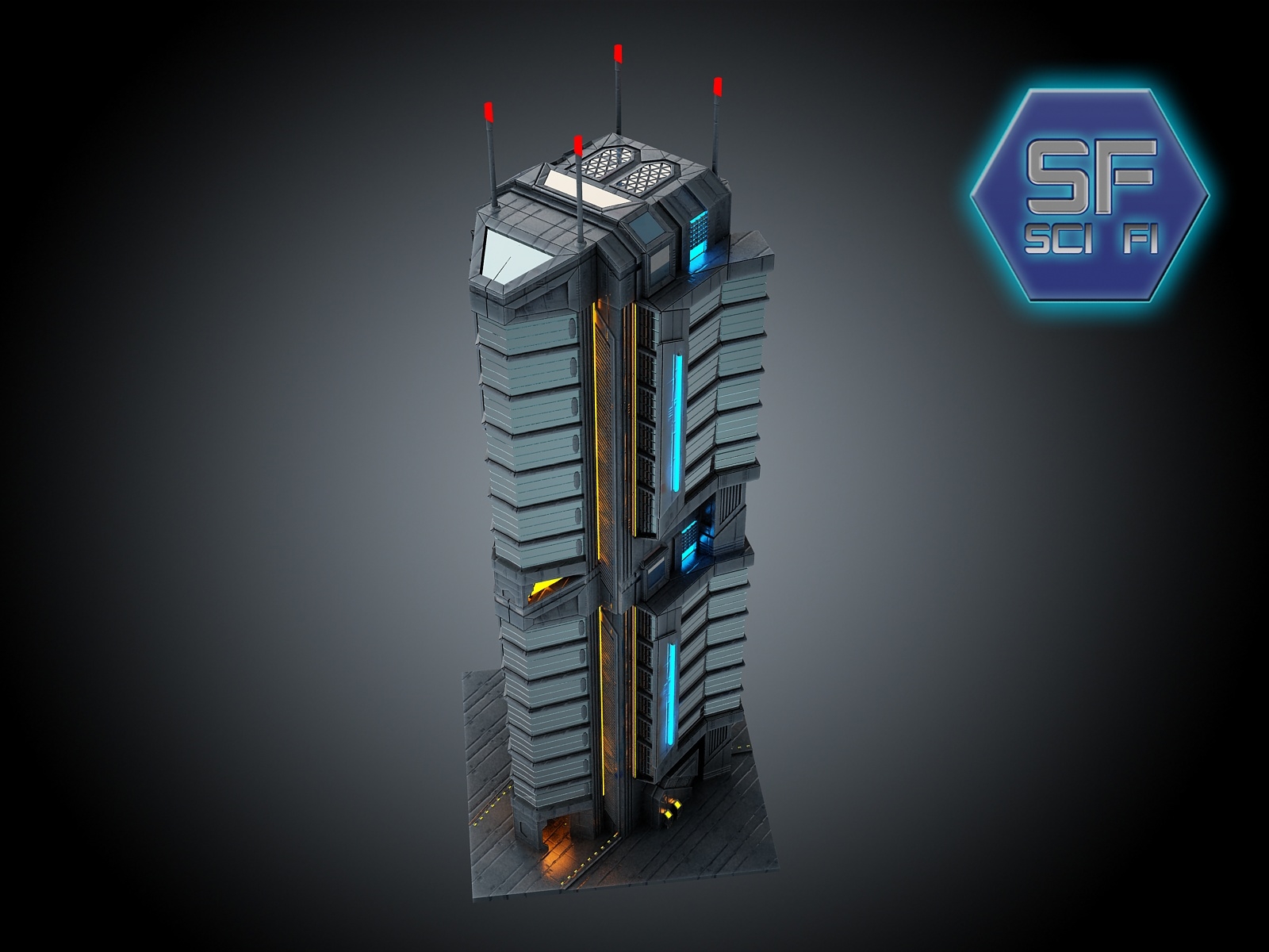 Cyberpunk building 3d model фото 108