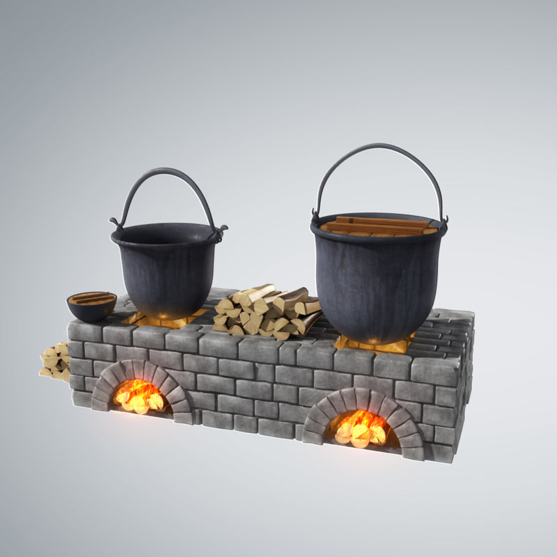  3d  stylized  old fireplace pots 