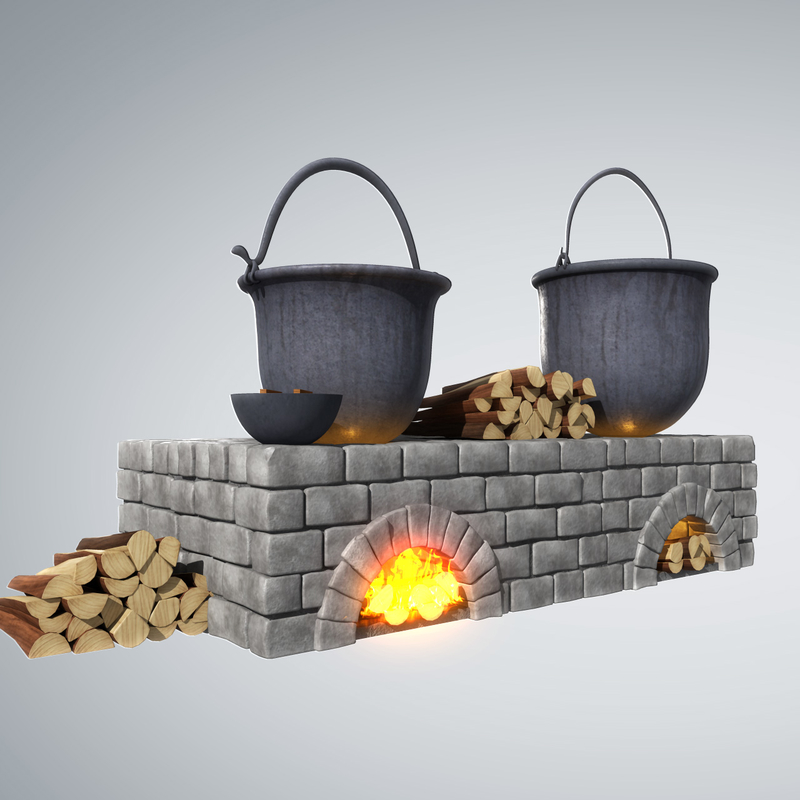  3d  stylized  old fireplace pots 