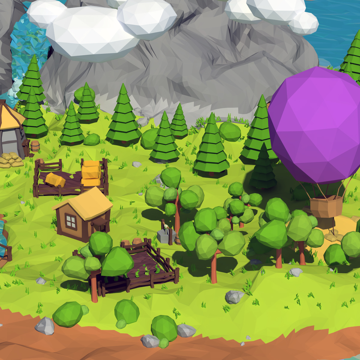 卡通岛低聚3d模型