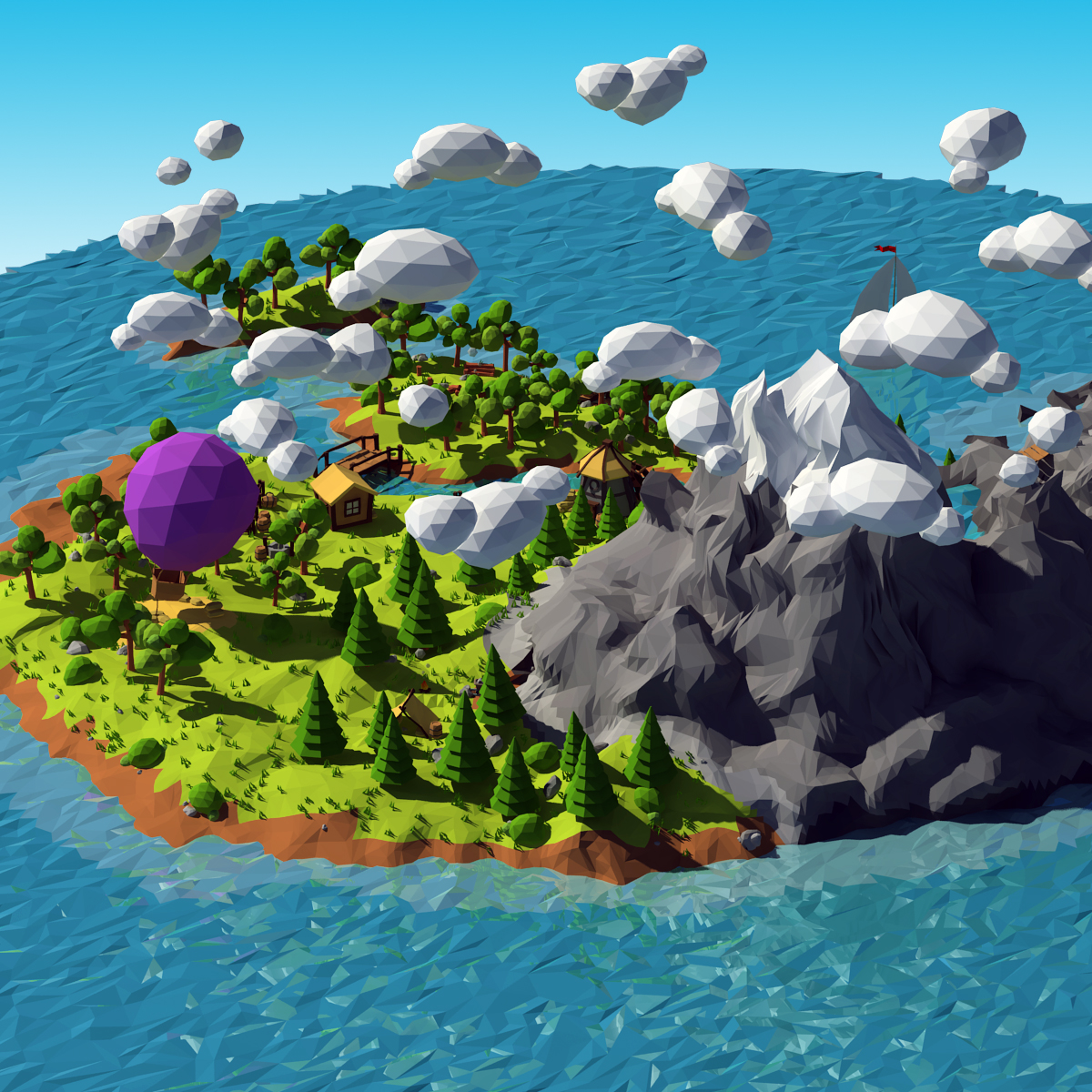 卡通岛低聚3d模型