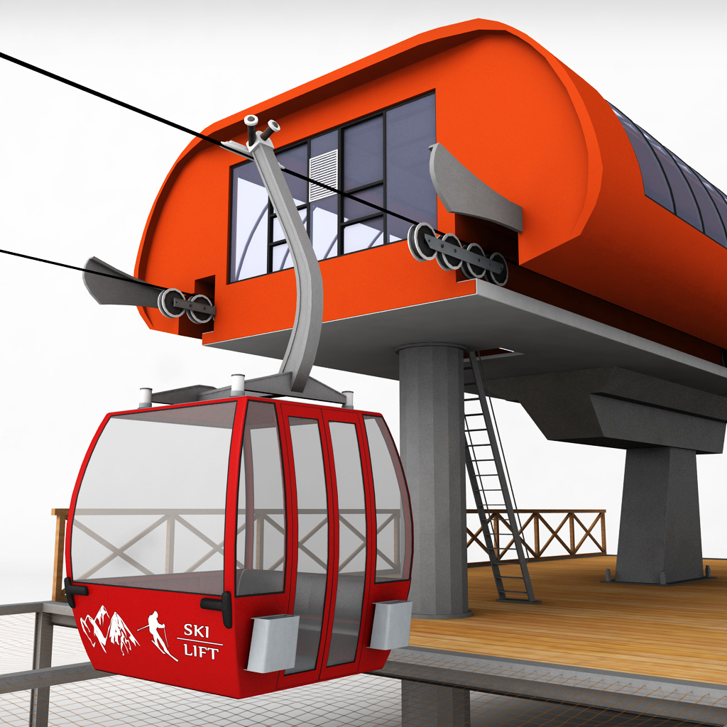 3d obj ski lift station gondola