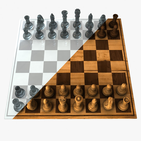 chess set wood glass 3d model
