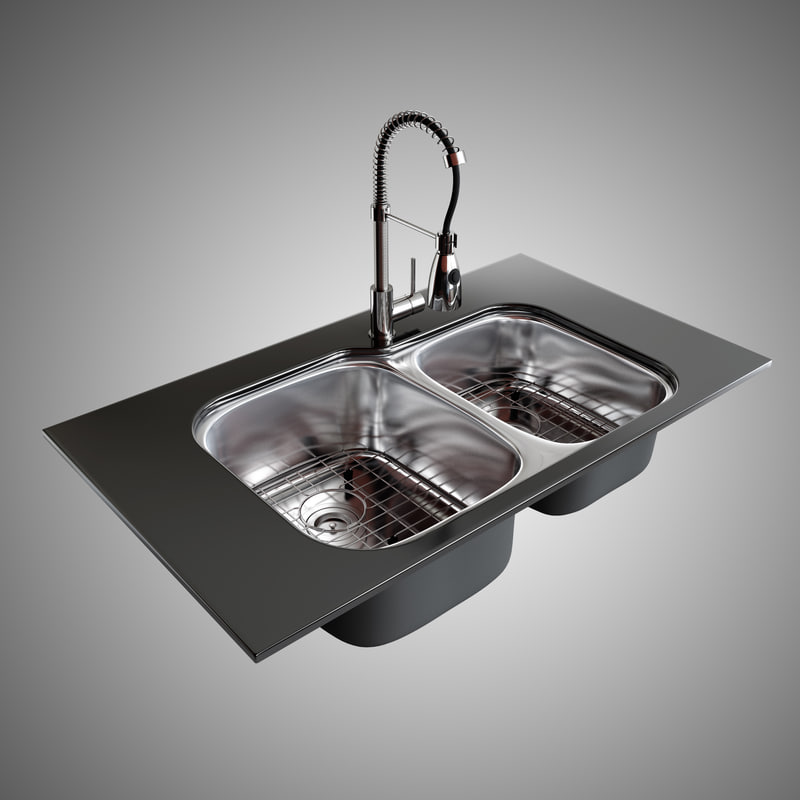 3d Model Double Bowl Sink Faucet