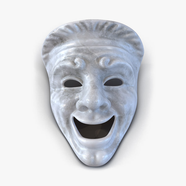 theatre comedy mask white marble 3d model