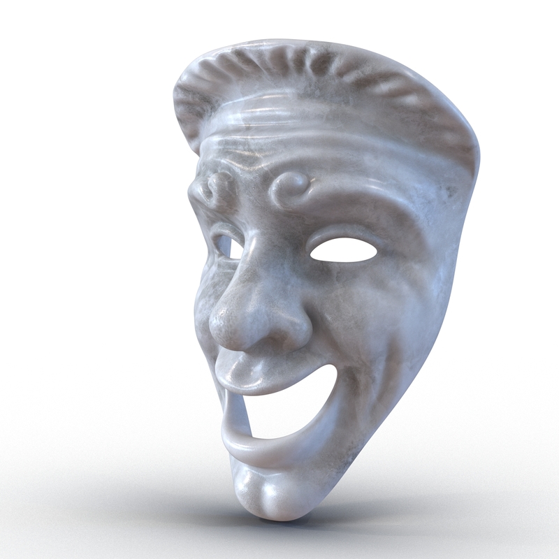 theatre comedy mask white marble 3d model