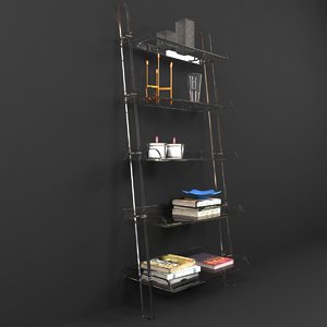 3d model bookshelf acrylic leaning